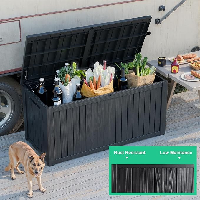 180 Gallon Outdoor Storage Box – Waterproof Deck Box for Garden & Patio,Black