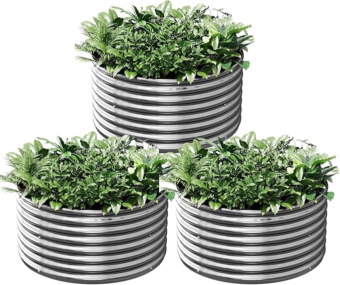 3 Pack 2x2FT Round Galvanized Raised Garden Bed Outdoor,Metal Garden Bed for Vegetables,Steel Raised Beds for Gardening,Above Ground Garden Box for Flower