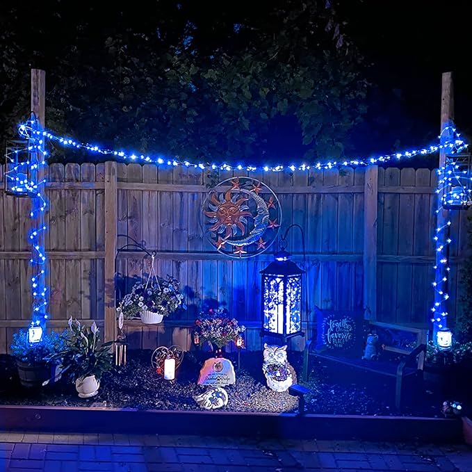 JMEXSUSS 4 Pack 100 LED Solar Fairy Lights, 33ft Blue Solar String Lights Outdoor Waterproof, 8 Modes Copper Wire Solar Twinkle Lights for Patio Garden Yard Tree Christmas Halloween Decor