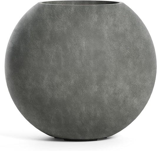 Orbo Globe Sphere Planter – Grey Stone Finish – Fiberglass Indoor/Outdoor and Weather-Resistant Round Planter (23.6" D x 21.1" H Exterior, 23.2" D x 20.5" H Interior)