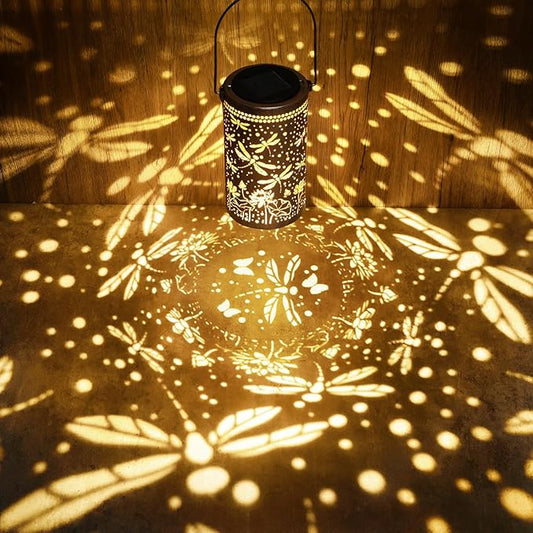 Fabuday Dragonfly Lotus Outdoor Solar Lantern Waterproof - Hanging Solar Power Lights Led for Outside, Garden Decor for Patio, Porch, Balcony, Yard and Deck, Gardening Decorations Gifts for Women Mom