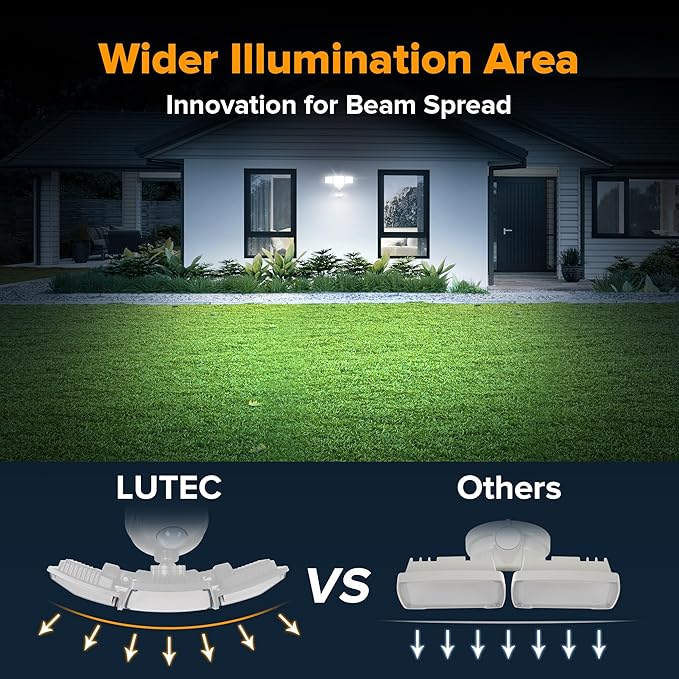 LUTEC 84W 9500LM LED Security Light Motion Sensor Outdoor Lights with Night Light, 4 Head LED Flood Lights Outdoor 5000K Daylight, IP65 Waterproof, Motion Detected Lights for Outside (White)