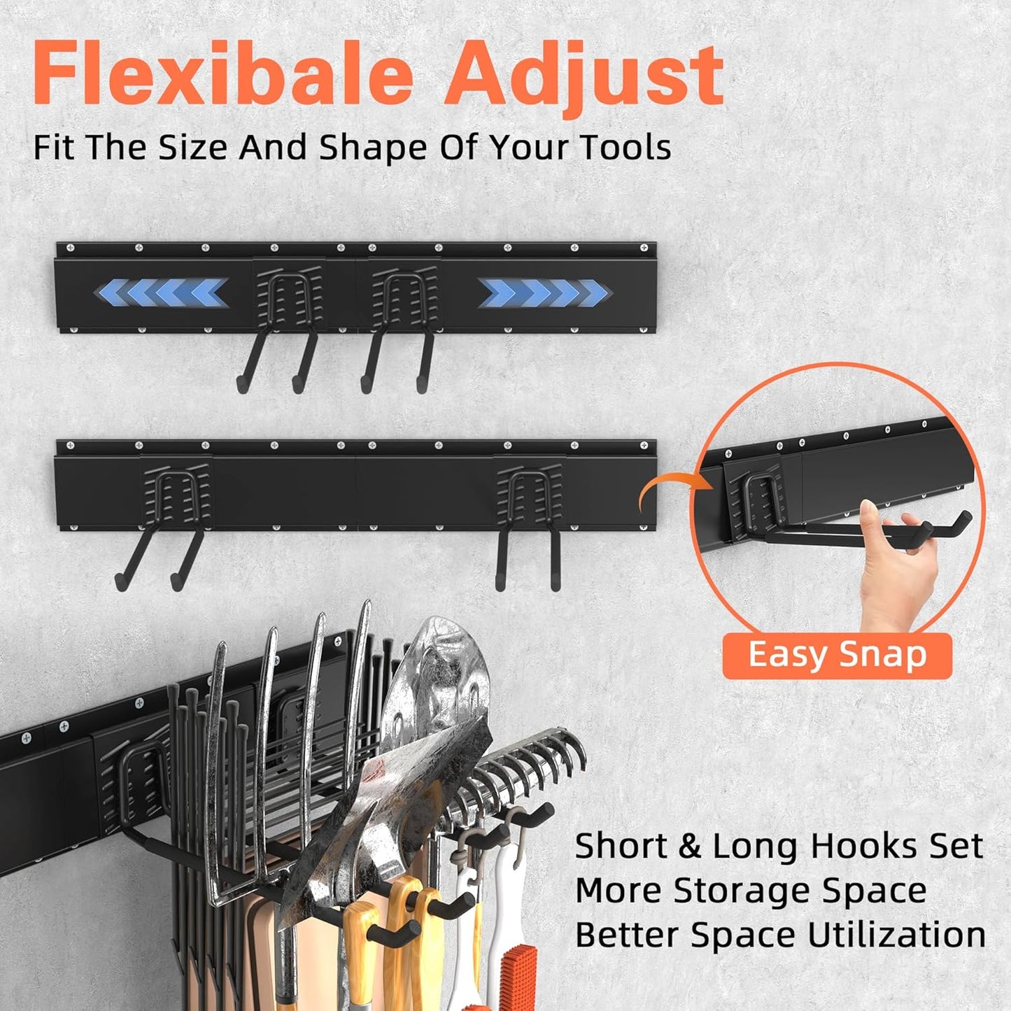 Garage Storage, Ultimate Wall-Mounted Garage Organizer for Men 32Inch, Heavy Duty 330lbs Tool Rack with Adjustable Metal Hooks Yard, Shed & Workshop Storage for Tools, Bikes, Snowboards Gift