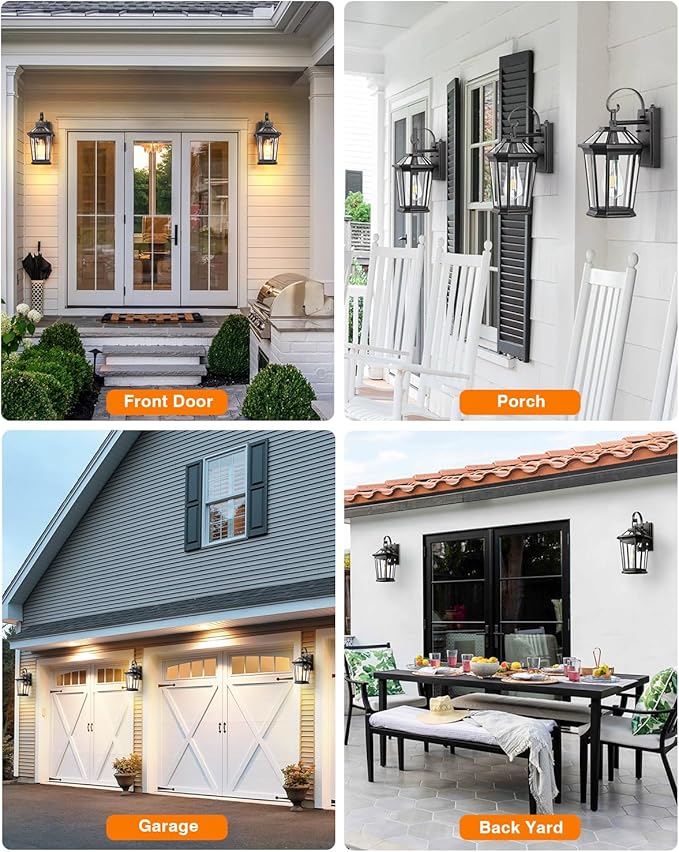 VIANIS Dusk to Dawn Outdoor Wall Lighting, Black Waterproof Exterior Lighting Fixtures for House, 100% Anti-Rust Aluminum Modern Outside Coach Light Fixture Wall Mount for Porch, Garage, Front Door