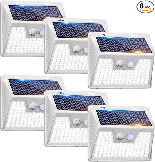Peasur Solar Lights Outdoor Waterproof, 6Pack 140LED Bright Motion Sensor Security Lights 3 Modes, Solar Powered Fence Wall Light for Garden Yard Outside(Cool White)