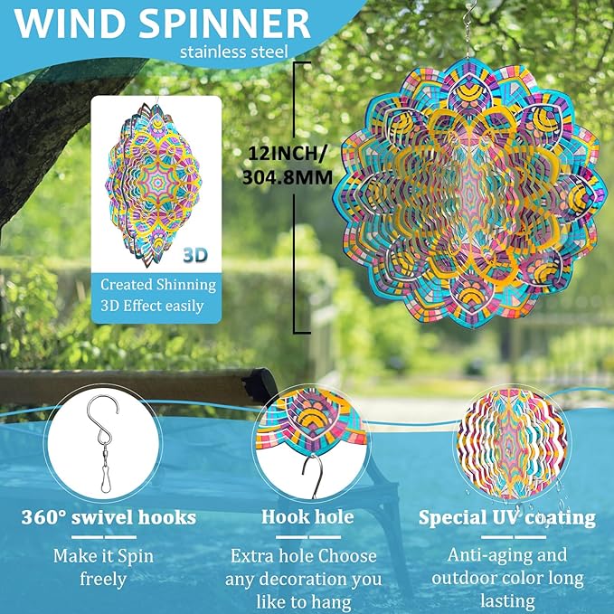 Wind Spinners Mandala Wealth Peacock,3D Wind Spinner for Yard and Garden,12In Christmas Decorations Kinetic Yard Art Outdoor&Indoor Decor Wind Sculpture,Worth Gift for Mother/Father
