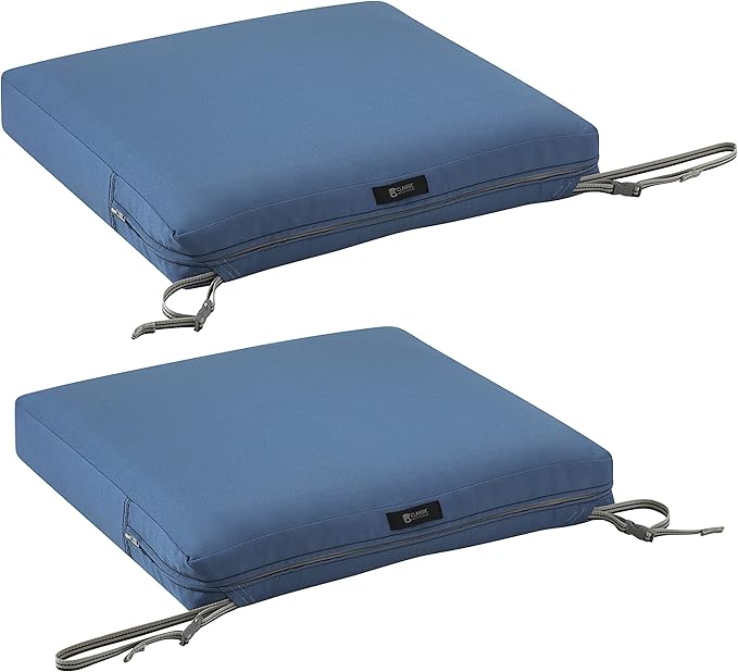 Classic Accessories Ravenna Water-Resistant 21 x 19 x 3 Inch Patio Seat Cushion, Empire Blue, Chair Seat Cushion