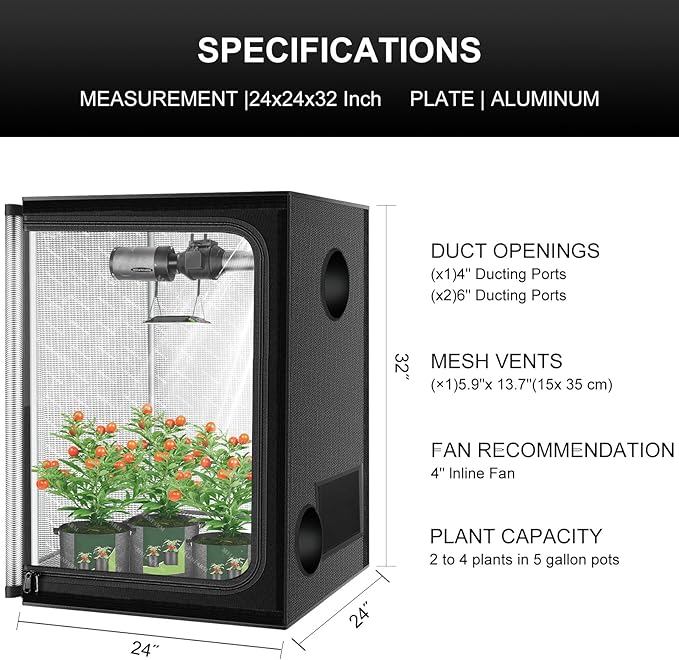 MELONFARM 2x2 Grow Tent, 24"x24"x32" Grow Tent, Double Transparent Viewing Door Indoor Grow Tent, Growing Tent with High Reflective Mylar & Floor Tray, Plant Tent for Indoor Hydroponics Growing