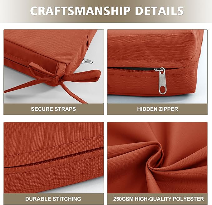 24x24 Inch Outdoor Cushions for Patio Furniture Set of 2, Waterproof Outdoor Chair Cushions w/Fade-Resistant, Removable & Machine-Washable Covers, Deep Seat Sofa/Couch Pad Replacement, Rust