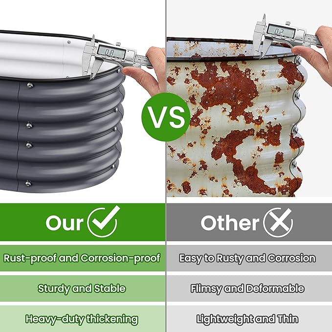 17" Tall Raised Garden Beds Outdoor - Galvanized Aluminum-Magnesium Stainless Steel Durable Metal Planter Box for Growing Plants, Vegetables, Flowers, Fruits(Deep Grey)