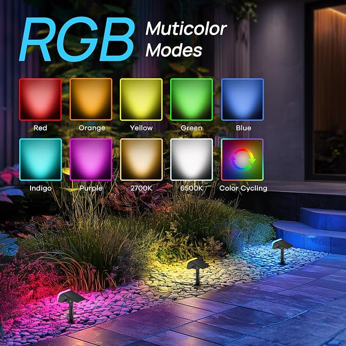 Consciot Solar Spot Lights Outdoor, 30 LED Waterproof Color Changing Solar Spotlight, 2 in 1 Adjustable Wall Lights, 10 Colors, Dusk-to-Dawn Solar Landscape Spotlights for Garden Yard Walkway, 4 Pack