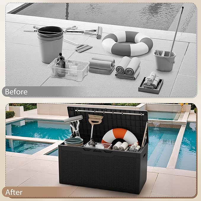 Devoko 100 Gallon Deck Box, Waterproof Outdoor Storage Box with Cushion (Black)