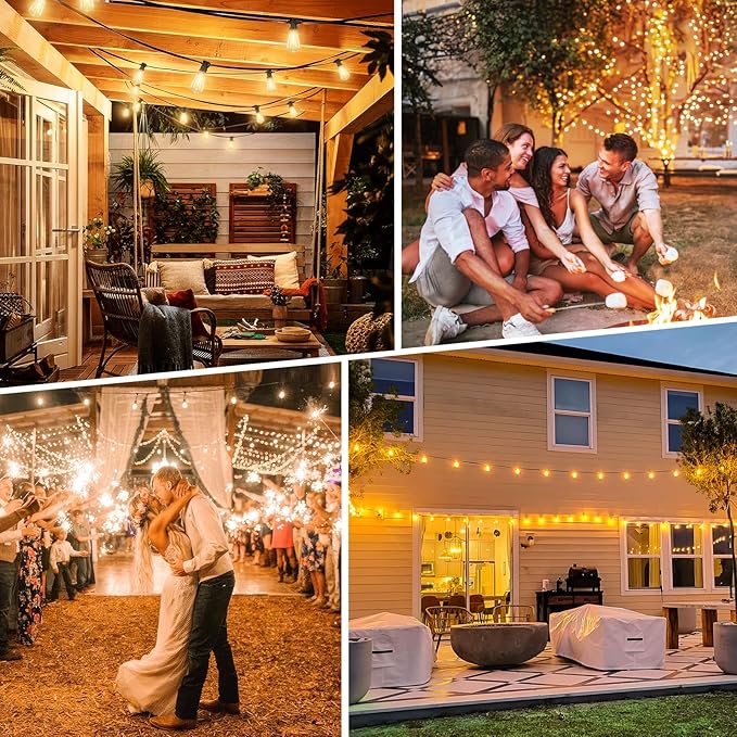 150FT Solar String Lights for Outside, Solar Powered Patio Lights with 52 Shatterproof ST38 Edison Bulbs & Remote Control,Dimmable LED Solar String Lights for Outside Waterproof