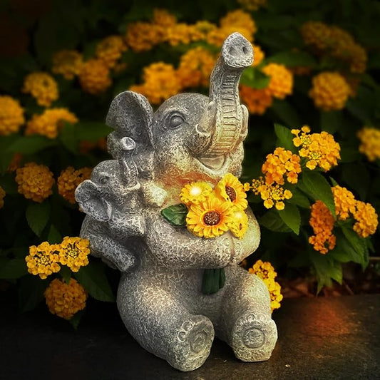 Elephant Gifts for Women, Solor Statue for Garden, Elephant and Sunflower Figurine with Lights, Outdoor Decorations for Yard Lawn Patio, Gifts for Mom Grandma Mother in Law Gardener Mother'Day