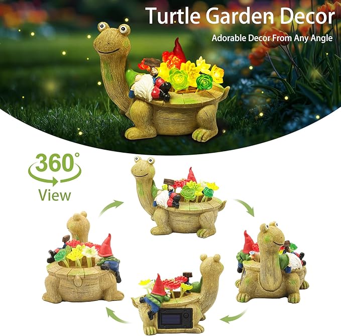 Solar Garden Statues, Turtle Garden Decor Outdoor Solar Lights, Mom Gifts for Mothers Day Grandma Wife Daughter, Cute Tortoise Figurine Yard Decorations Outdoor for Patio, Balcony, Lawn Ornament