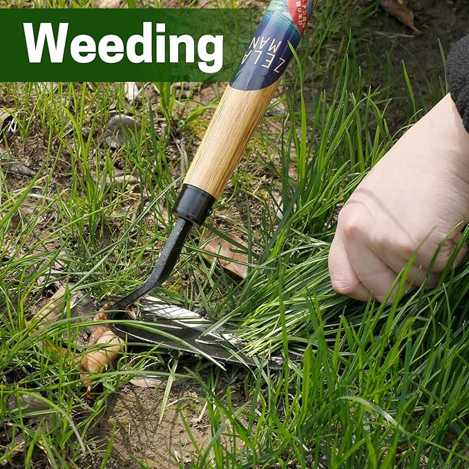 Japanese-Style Weeding Sickle/Hand Hoe, Sickle Garden Hand Weeder Tool with All Steel Blade for Cutting Grass, Digging, Soil loosening