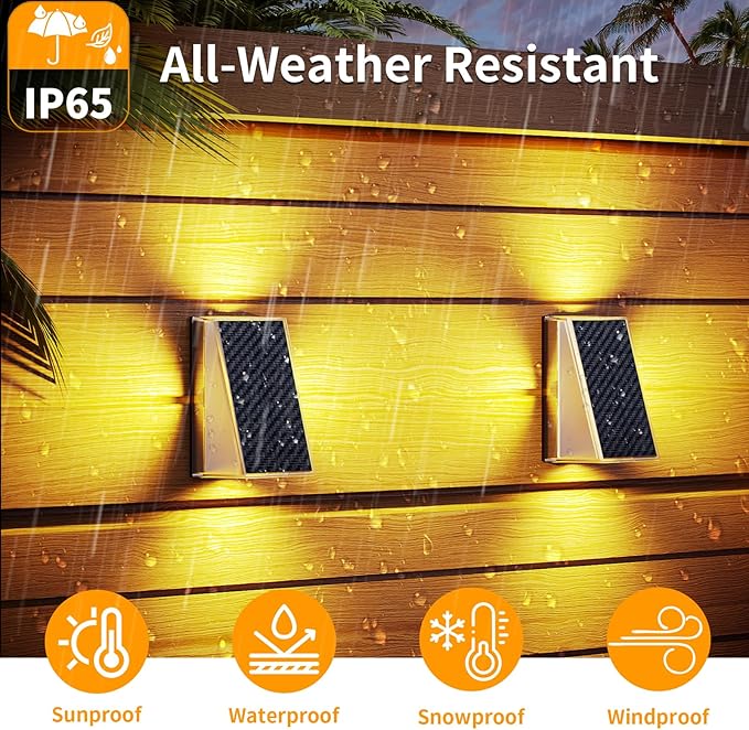 KINKAI Solar Backyard Fence Lights, Solar Deck Lights Railing Step Patio Stair