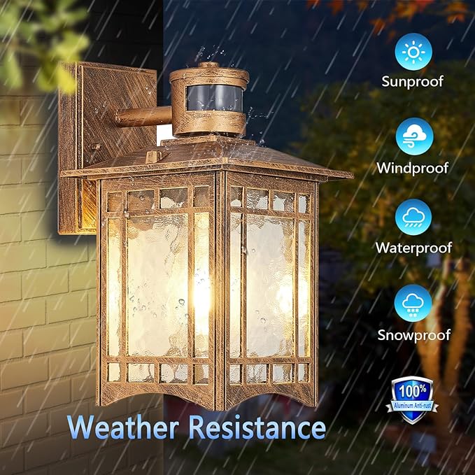 Brown Motion Sensor Outdoor Lights Wall Mount - Dusk to Dawn Exterior Light Fixture for Outside House Porch Patio Garage - Waterproof Lantern with Yard Front Motion Detector