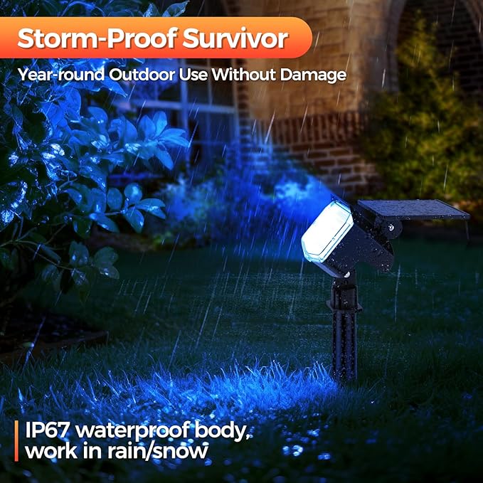 Solar Lights Outdoor Color Changing, 85 LEDs 9 Lighting Modes RGB Solar Outdoor Lights, IP67 Waterproof Multicolor Landscape Spotlights for Halloween Holiday Decorations (8 Pack)