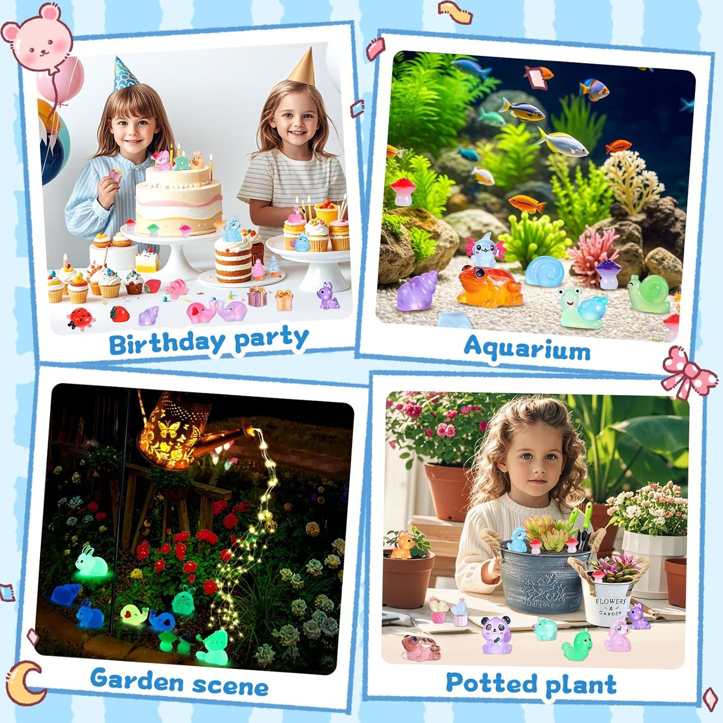 130pcs Luminous Mini Resin Animals Figures to Hide Miniature Figurines Glow in The Dark for Miniature Fairy Garden Accessories Micro Landscape Aquarium Ornaments Kit Dollhouse Decor Crafts