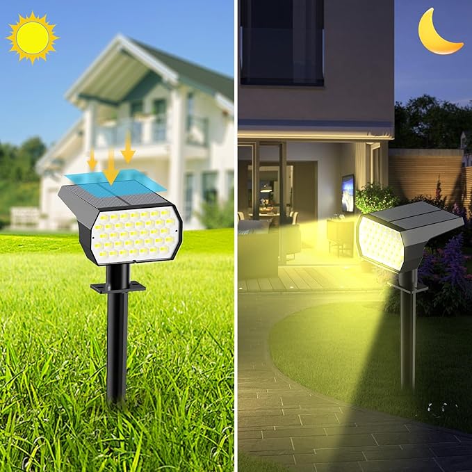 Solar Spot Lights Outdoor, [4 Pack/7 Colors/37 LED] 2-in-1 Solar Landscape Spotlights, IP65 Waterproof Auto On/Off Solar Powered Security Lights for Yard Garden Pathway Walkway