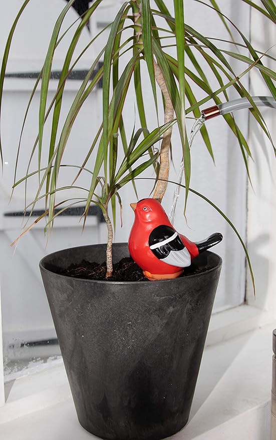 Terracotta Plant Self Watering Spikes - Set of 3 Terracotta Self Watering Bulbs, Self Watering Stakes, Self Watering Globes for Pot Plants (Birds Painted, Large)