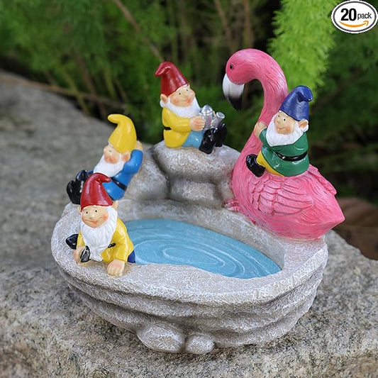 Garden Gnomes Statue Outdoor Gnome Decor Solar Gnome Statues Decoration for Lawn Yard Balcony Patio,Funny Gnome Riding Flamingo Figurine Mom Gift
