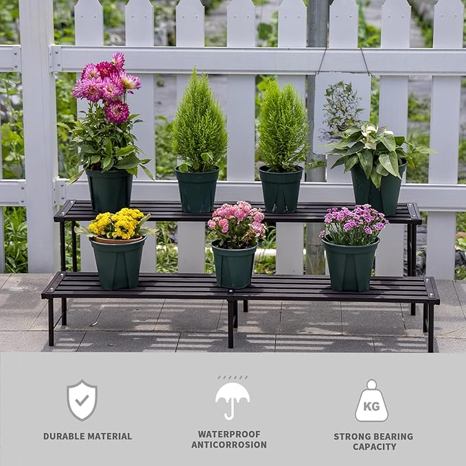 Metal Plant Stand, Rust-proof Aluminum Flower Pot Stand, Plants Display Stands Decoration Racks for Living Room Balconies and Gardens (90 White)