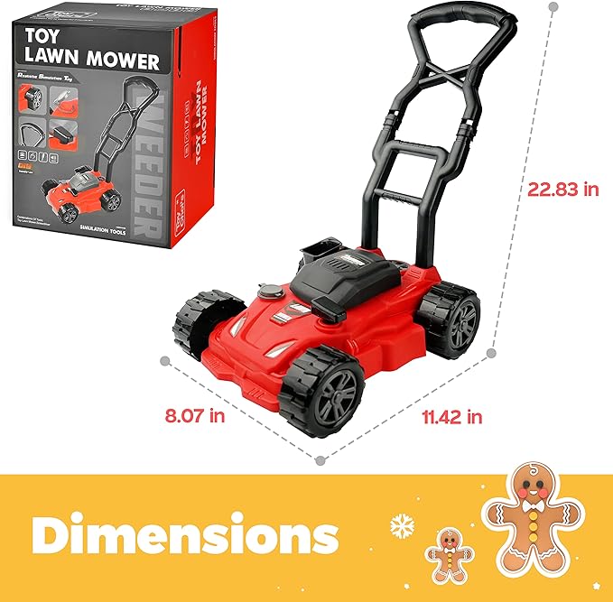 Kids Lawn Mower - Toy Choi's Pretend Play Series Toddler Lawn Mower, Indoor Outdoor Push Gardening Summer Toy Tool Set for Boys & Girls 3,4,5,6,7,8