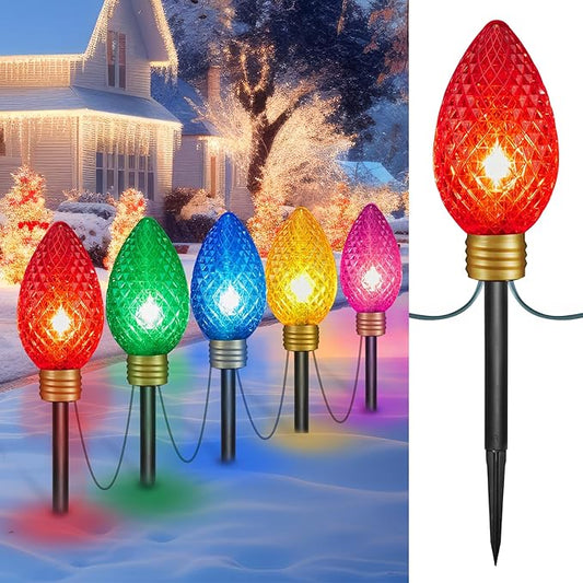 Brightown Super Jumbo C9 Christmas Pathway Lights Outdoor - 11 Feet 5 LED Strawberry Jumbo C9 Pathway Lights, Giant Christmas Lights Outdoor Decorations for Lawn Holiday Yard Outside, Multicolor