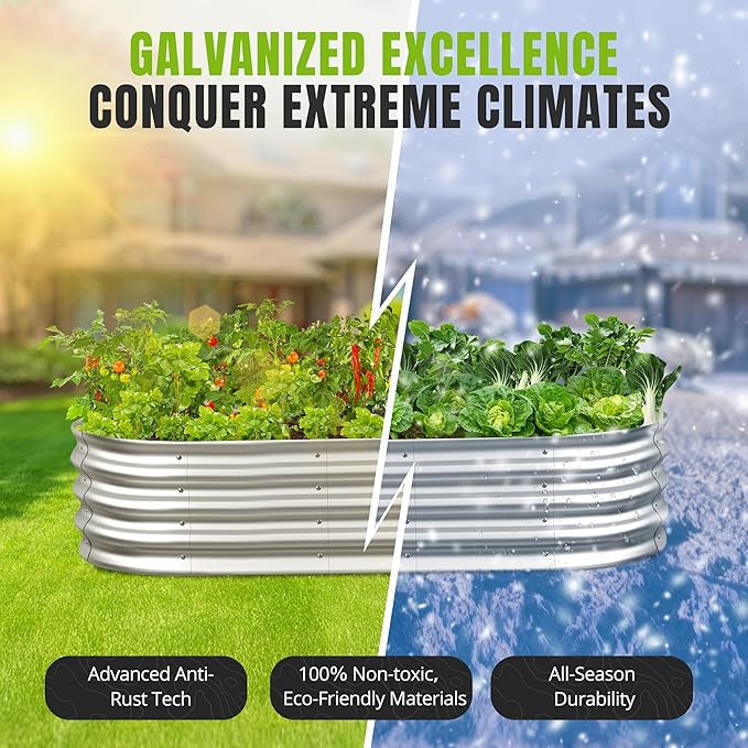 Sponvatt Raised Garden Bed - Outdoor Galvanized Raised Garden Bed Planter Boxes, Large Oval Metal for Gardening Planter Box Kit,Suitable for Vegetables,Herbs (Silver, 8x4x1 Ft)