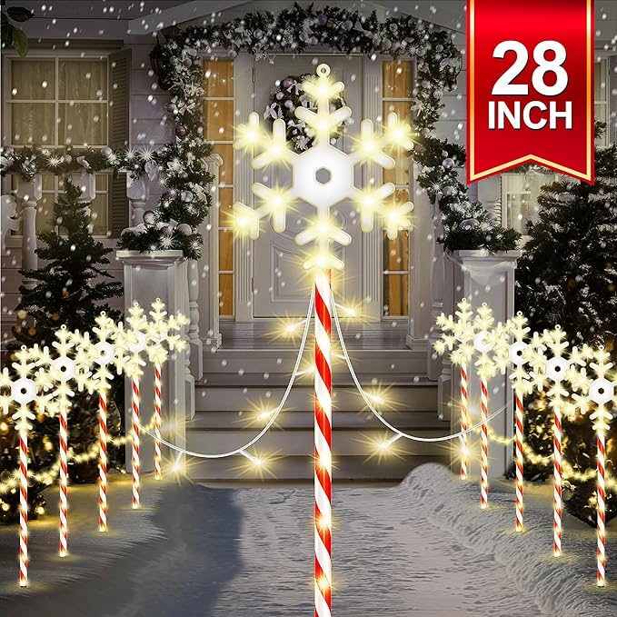 Christmas Pathway Lights Snowflake Outdoor 10PK 28inch 250LED 8 Modes Yard Decoration Flashing Waterproof Outdoor Lighted Up Christmas Light Decor for Garden Yard (Red)