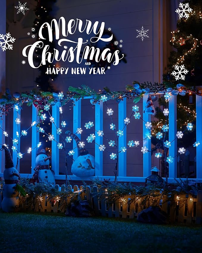 Brightown Snowflake Pathway Lights, 4 Packs Christmas Yard Lights, Small Christmas Tree with Lights, Christmas Lights Outdoor Yard Decorations, Blue and White