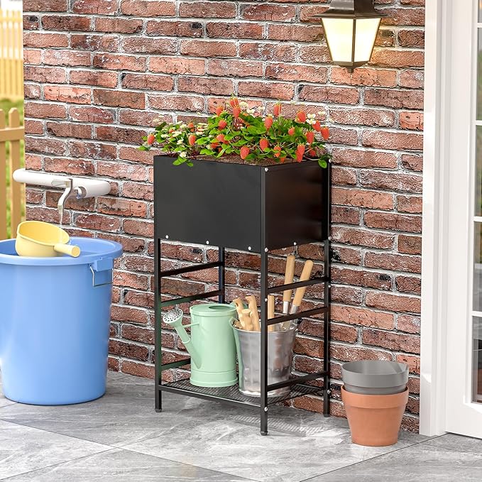 Raised Garden Bed, Raised Planter Box with Legs, Outdoor Metal Elevated Garden Bed, Small Standing Raised Beds Flower Bed for Gardening, Backyard, Balcony, Patio