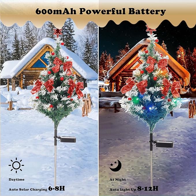 Solar Christmas Tree Light - Christmas Waterproof Small Pathway Lights, Outdoor Lights Christmas Decorations Cedar Xmas Tree with 20 LED Lights in 4 Colors for Garden/Yard/Patio, 2 Packs