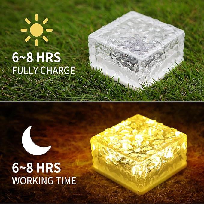 4Pack Solar Brick Lights,4.3 * 4.3in Outdoor Solar Lights,Pavers Lights,Solar Pathway Lights Outdoor Waterproof for Garden Courtyard Pathway, Ice Rock Cube Lights
