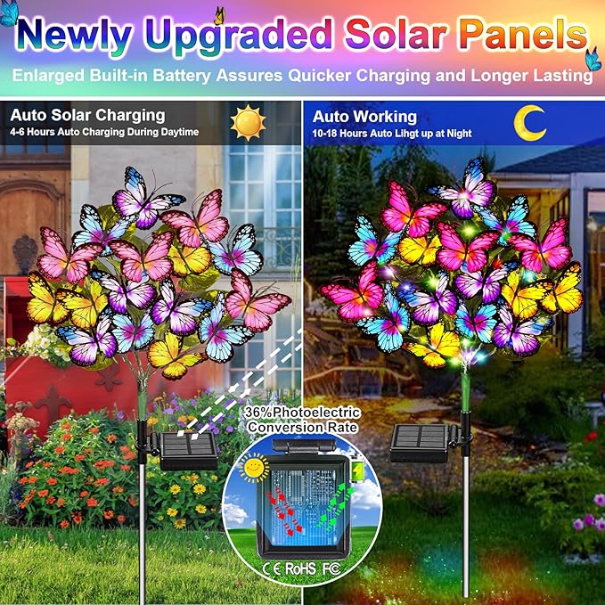 Solar Garden Lights Solar Lights Outdoor Waterproof Solar Lights 6 Pack with New Upgraded 216 LED 102 Butterfly Outdoor Solar Lights for Yard Outside Garden Pathway Decor Gifts for Women