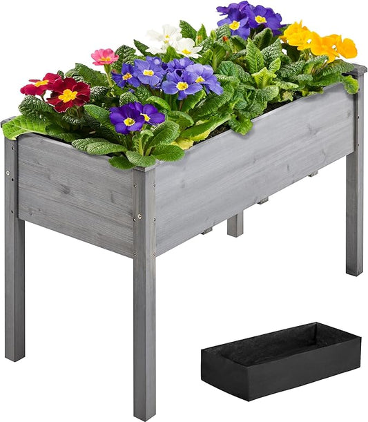 Yaheetech 1pc Raised Garden Bed Outdoor with Legs Horticulture Elevated Wood Planter Boxes w/Stable Rectangle Structure Standing Planter for Vegetables Flowers Herbs Planting,Gray