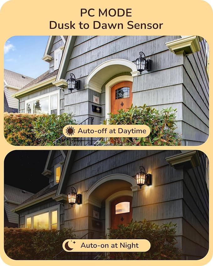 EDISHINE 2 Pack Dusk to Dawn Outdoor Wall Lights, Porch Lights with GFCI Outlet, Retro Black Outdoor Wall Lantern, Waterproof Outside Exterior Light Fixture for Front Door, Patio, Garage, E26 Socket