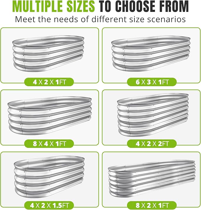 Sponvatt Raised Garden Bed - Outdoor Galvanized Raised Garden Bed Planter Boxes, Large Oval Metal for Gardening Planter Box Kit,Suitable for Vegetables,Herbs (Silver, 6x3x1 Ft)