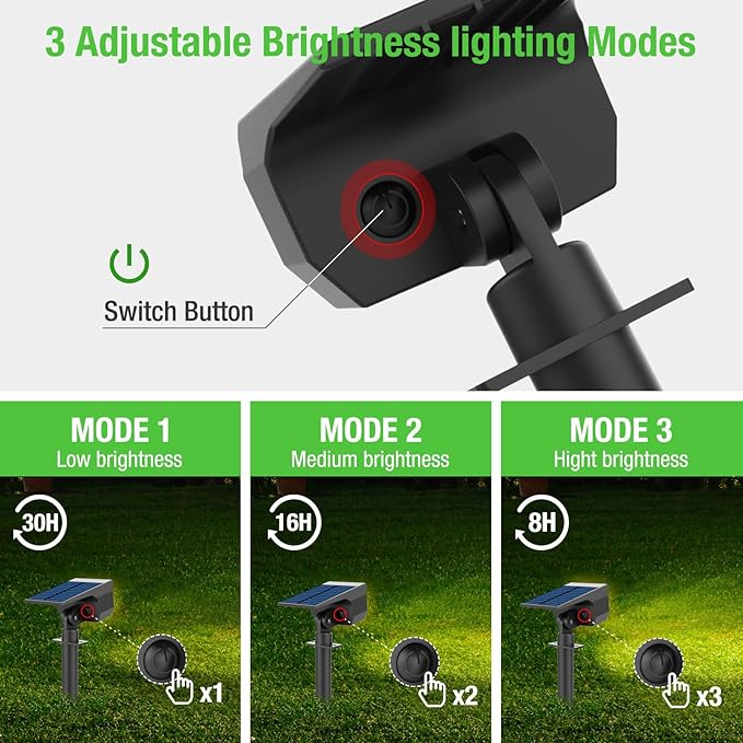 Solar Spot Lights Outdoor Motion Sensor with 3 Modes, [ 2 Pack ] Solar Spotlights Outdoor Waterproof 2-in-1 Auto On/Off Solar Landscape Lighting for Outside Yard Wall Garden Pathway, Warm White