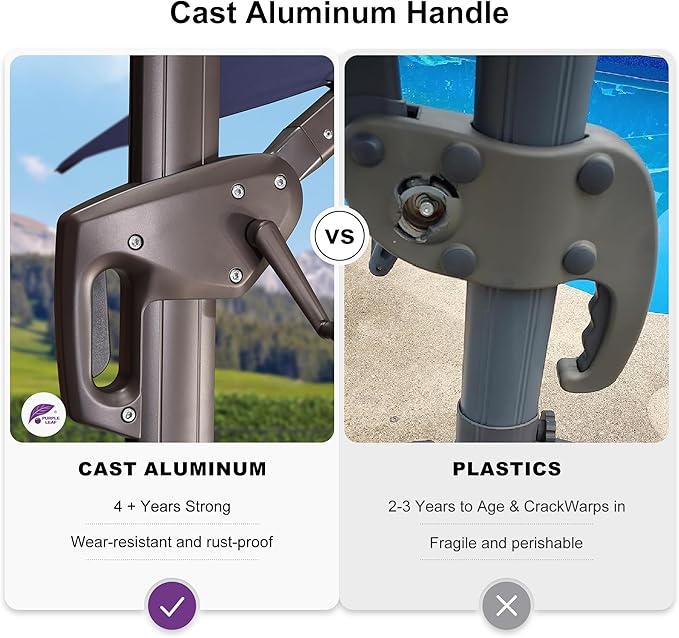 PURPLE LEAF 10' X 13' Patio Cantilever Umbrella Rectangle Umbrella Outdoor with Aluminum Offset Hanging and 360° Rotation for Pool Garden Deck Patio, Green