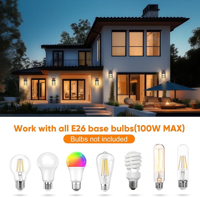 WIHTU Outdoor Wall Lantern, Porch Lights with Glass Shade, Waterproof Wall Sconce Light, ORB Fixtures Exterior Lighting, Aluminum Lanterns, Anti-Rust Front Door Garden