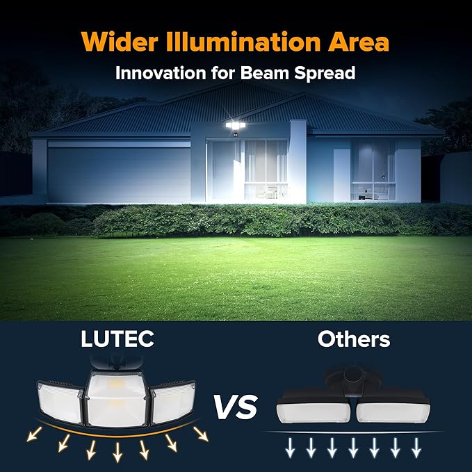 LUTEC 80W 9000LM LED Security Lights Motion Sensor Outdoor Lights, 4 Head LED Flood Light Outdoor 5000K Daylight, IP65 Waterproof, Motion Detected Light for Outside, Garage, Yard - 2 Pack (Black)