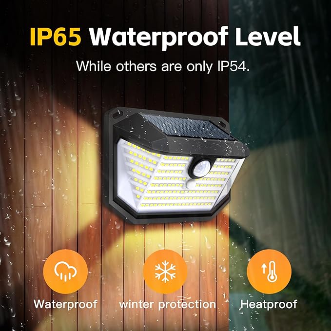 Solar Lights Outdoor Motion Sensor, 178 LED 300LM Waterproof IP65, Wall Mounted Security Light with 3 Modes, 270° Wide AngleWide Angle, Solar Powered for Garden, Yard, Patio, Front Door(4Pack)