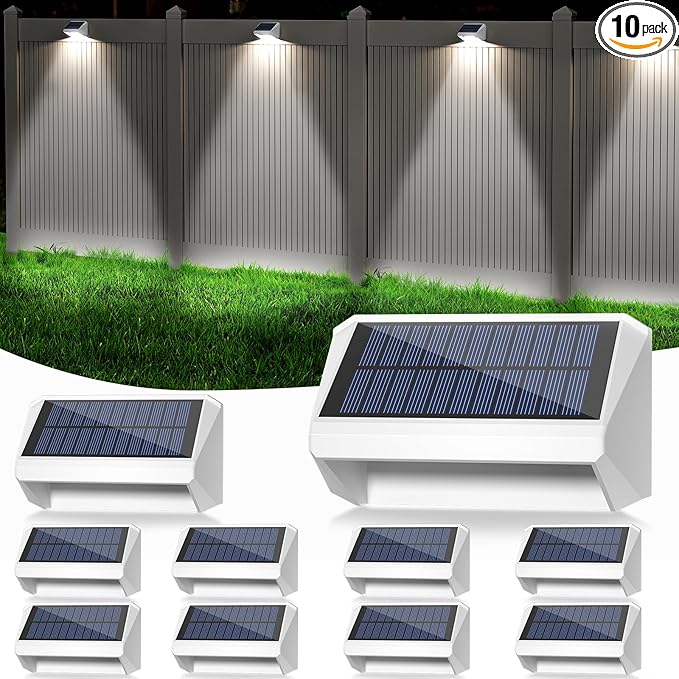 LANSOW Solar Fence Lights 10 Pack, Cool ，Warm and White, Solar Deck Lights Outdoor Waterproof, Dusk to Dawn Solar Powered Decor for Outside, Step, Yard, Patio, Wall, Stair