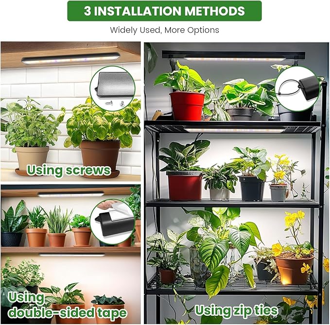 Wolezek Grow Lights for Indoor Plants, 210 LEDs Full Spectrum Plant Grow Light Strips with Upgared 4/8/12/16H Auto Timer, 13.8 Inches Bright Grow Lamp Bar for Plant Shelves and Cabinet, 2 Pack