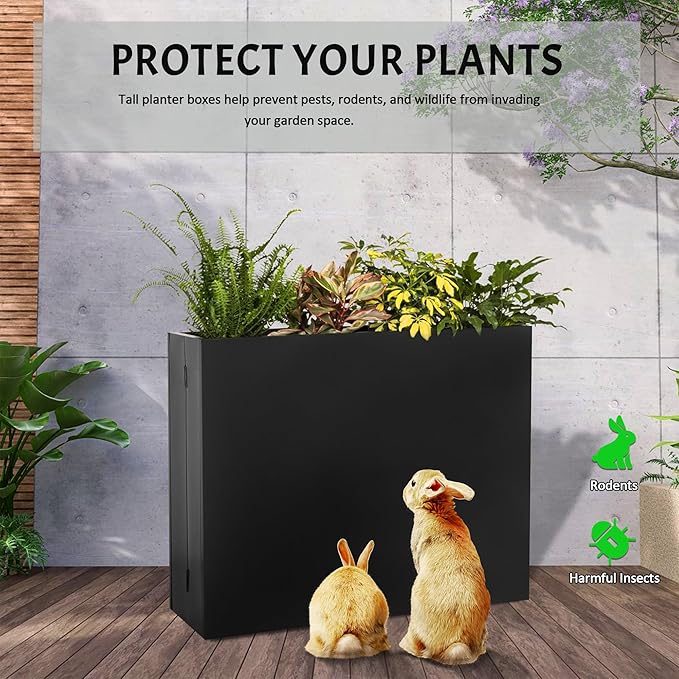 Metal Rectangular Planter, 35.5"x 10"x 28" Black Planter Box for Outdoor, Easy Installation Galvanized Steel Planter with Drainage Holes, Outdoor Planter for Porch/Patio/Garden