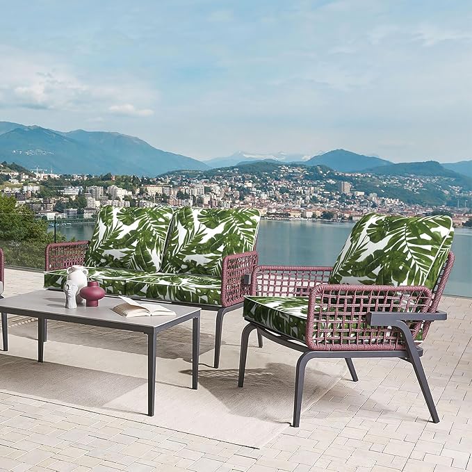 LVTXIII Outdoor Deep Seat Cushion Patio Seat and Back Cushion Set Seasonal Chair Cushion for Dining Arm Chairs, Wicker Chairs and Garden Furniture Decoration, 22"x22"x4", Palms Green