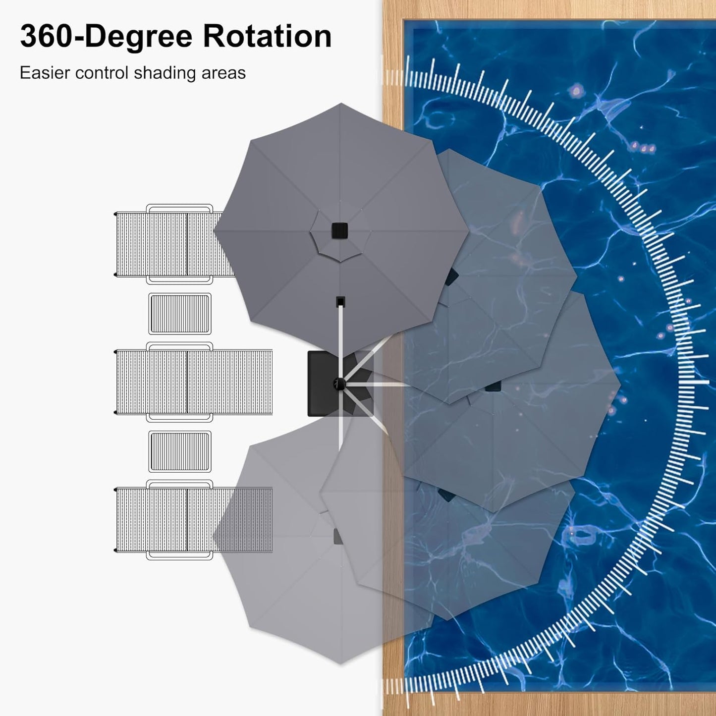 PURPLE LEAF 11ft Patio Umbrella With Base Solar powered LED Cantilever Umbrella with LED lights Windproof Outdoor Offset Umbrella for Garden Deck Pool Patio, Grey